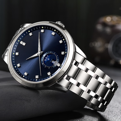 Source Factory(MOQ: 50 PCS)—Hot Selling New Design Mechanical Watch Luxurious Automatic Chronograph with Diamond Stainless Steel Strap Hollowed Trend Watch