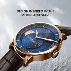 Source Factory(MOQ: 50 PCS)—Luxury Automatic Mechanical Watch, Original Men Watch with 3D Starry Sky Moon Phase Watch Dial Skeleton Leather Men's Wrist Watch