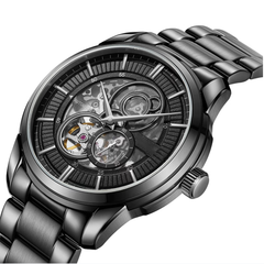 Source Factory(MOQ: 50 PCS)— Fashion Business Men's Diver Stainless Steel Strap Automatic Mechanical Watch with Pointer Dial Waterproof for Men