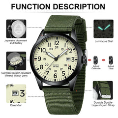 Source Factory(MOQ: 50 PCS)—Mens Watches Unisex Military Sport Nylon Strap Stylish Luminous Fashion Analog Quartz Watch for Men Waterproof Army Tactical Casual Wristwatch