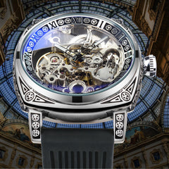 Source Factory(MOQ: 50 PCS)—Watches for Man Square Retro Mechanical Watch Self-Wind Carved Skeleton Automatic Watches Vintage Leather Strap Wristwatch