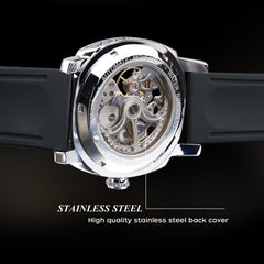 Source Factory(MOQ: 50 PCS)—Watches for Man Square Retro Mechanical Watch Self-Wind Carved Skeleton Automatic Watches Vintage Leather Strap Wristwatch