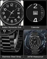 Source Factory(MOQ: 50 PCS)—Watches for Men Analog Quartz Waterproof Watch with Numeral Dial Easy to Read - Black Dress Mens Wrist Watch Stainless Steel Gifts for Husband Father at Birthday Anniversary