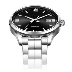 Source Factory(MOQ: 50 PCS)—Luxury Men's Full-Automatic Mechanical Watch Multi-Function 46mm Stainless Steel Case 22mm Cow Leather Band Pointer Display