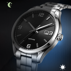 Source Factory(MOQ: 50 PCS)—Luxury Men's Full-Automatic Mechanical Watch Multi-Function 46mm Stainless Steel Case 22mm Cow Leather Band Pointer Display