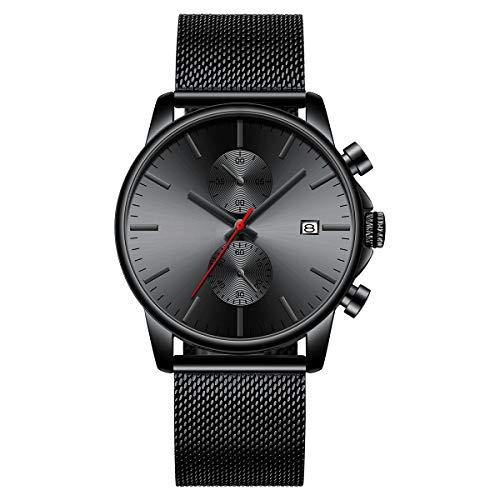 Source Factory（MOQ: 50 PCS）—Mens Watch Fashion Sleek Minimalist Quartz Analog Mesh Stainless Steel Waterproof Chronograph Watches for Men with Auto Date