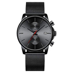 Source Factory（MOQ: 50 PCS）—Mens Watch Fashion Sleek Minimalist Quartz Analog Mesh Stainless Steel Waterproof Chronograph Watches for Men with Auto Date