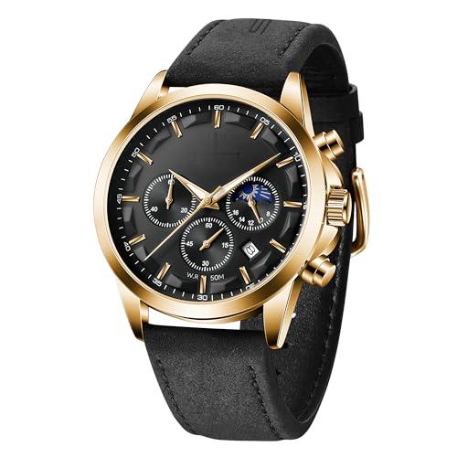 Source Factory（MOQ: 50 PCS）—Mens Watches Analog Quartz Chronograph Waterproof Wrist Watches for Men Fashion Business Work Casual Sport Designer Dress Watch with Calendar Elegant Gifts for Men