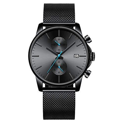 Source Factory（MOQ: 50 PCS）—Mens Watch Fashion Sleek Minimalist Quartz Analog Mesh Stainless Steel Waterproof Chronograph Watches for Men with Auto Date