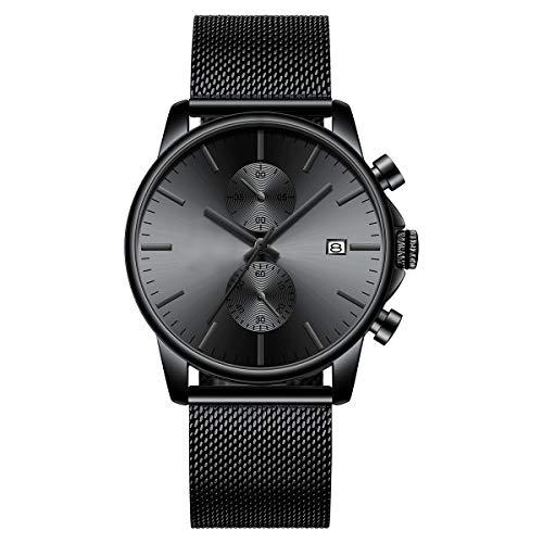 Source Factory（MOQ: 50 PCS）—Mens Watch Fashion Sleek Minimalist Quartz Analog Mesh Stainless Steel Waterproof Chronograph Watches for Men with Auto Date