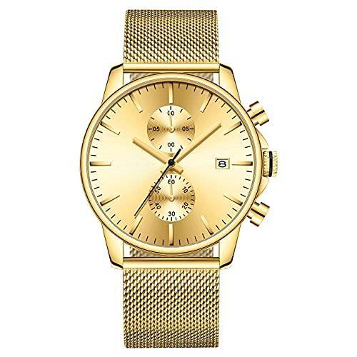 Source Factory（MOQ: 50 PCS）—Mens Watch Fashion Sleek Minimalist Quartz Analog Mesh Stainless Steel Waterproof Chronograph Watches for Men with Auto Date