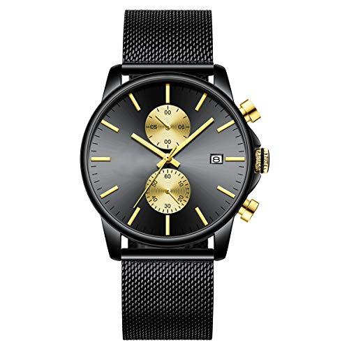 Source Factory（MOQ: 50 PCS）—Mens Watch Fashion Sleek Minimalist Quartz Analog Mesh Stainless Steel Waterproof Chronograph Watches for Men with Auto Date