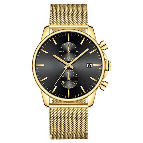 Source Factory（MOQ: 50 PCS）—Mens Watch Fashion Sleek Minimalist Quartz Analog Mesh Stainless Steel Waterproof Chronograph Watches for Men with Auto Date