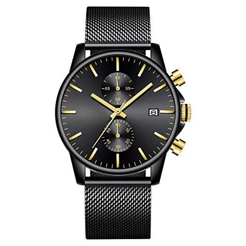 Source Factory（MOQ: 50 PCS）—Mens Watch Fashion Sleek Minimalist Quartz Analog Mesh Stainless Steel Waterproof Chronograph Watches for Men with Auto Date