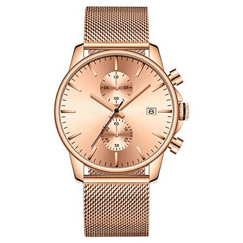 Source Factory（MOQ: 50 PCS）—Mens Watch Fashion Sleek Minimalist Quartz Analog Mesh Stainless Steel Waterproof Chronograph Watches for Men with Auto Date