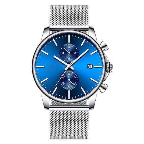 Source Factory（MOQ: 50 PCS）—Mens Watch Fashion Sleek Minimalist Quartz Analog Mesh Stainless Steel Waterproof Chronograph Watches for Men with Auto Date