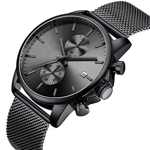 Source Factory（MOQ: 50 PCS）—Mens Watch Fashion Sleek Minimalist Quartz Analog Mesh Stainless Steel Waterproof Chronograph Watches for Men with Auto Date