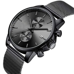 Source Factory（MOQ: 50 PCS）—Mens Watch Fashion Sleek Minimalist Quartz Analog Mesh Stainless Steel Waterproof Chronograph Watches for Men with Auto Date