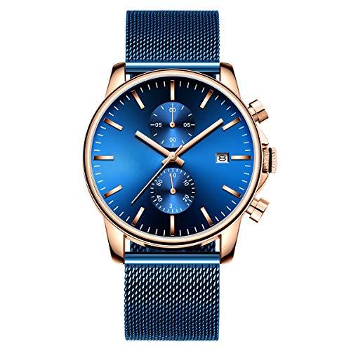 Source Factory（MOQ: 50 PCS）—Mens Watch Fashion Sleek Minimalist Quartz Analog Mesh Stainless Steel Waterproof Chronograph Watches for Men with Auto Date