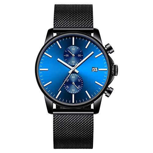 Source Factory（MOQ: 50 PCS）—Mens Watch Fashion Sleek Minimalist Quartz Analog Mesh Stainless Steel Waterproof Chronograph Watches for Men with Auto Date