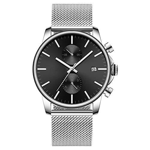 Source Factory（MOQ: 50 PCS）—Mens Watch Fashion Sleek Minimalist Quartz Analog Mesh Stainless Steel Waterproof Chronograph Watches for Men with Auto Date