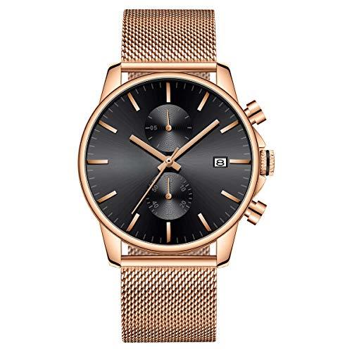 Source Factory（MOQ: 50 PCS）—Mens Watch Fashion Sleek Minimalist Quartz Analog Mesh Stainless Steel Waterproof Chronograph Watches for Men with Auto Date