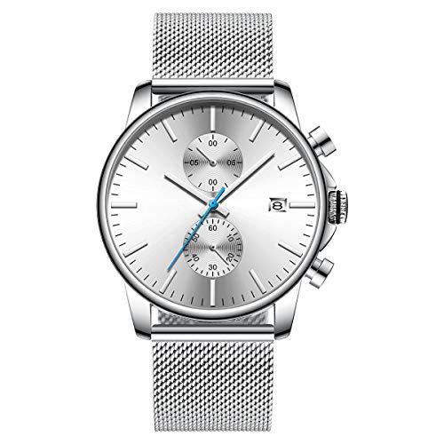 Source Factory（MOQ: 50 PCS）—Mens Watch Fashion Sleek Minimalist Quartz Analog Mesh Stainless Steel Waterproof Chronograph Watches for Men with Auto Date
