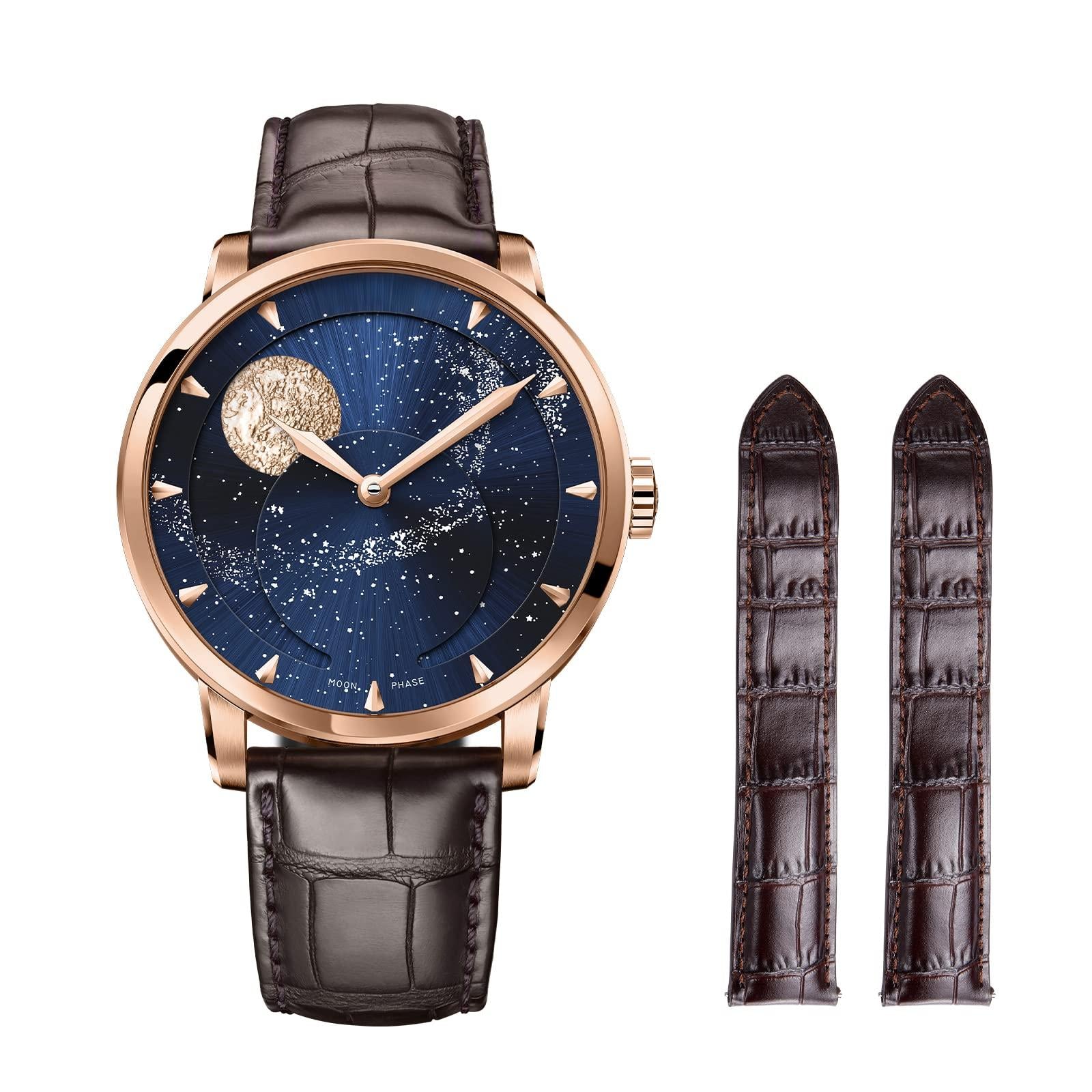 Source Factory（MOQ: 50 PCS）—Luxury Automatic Mechanical Watch, Original Men Watch with 3D Starry Sky Moon Phase Watch Dial Skeleton Leather Men's Wrist Watch