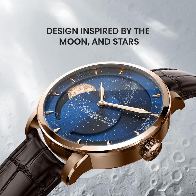 Source Factory（MOQ: 50 PCS）—Luxury Automatic Mechanical Watch, Original Men Watch with 3D Starry Sky Moon Phase Watch Dial Skeleton Leather Men's Wrist Watch