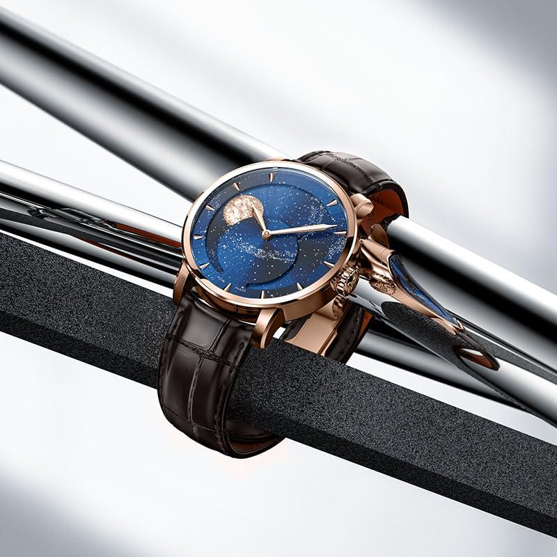 Source Factory（MOQ: 50 PCS）—Luxury Automatic Mechanical Watch, Original Men Watch with 3D Starry Sky Moon Phase Watch Dial Skeleton Leather Men's Wrist Watch
