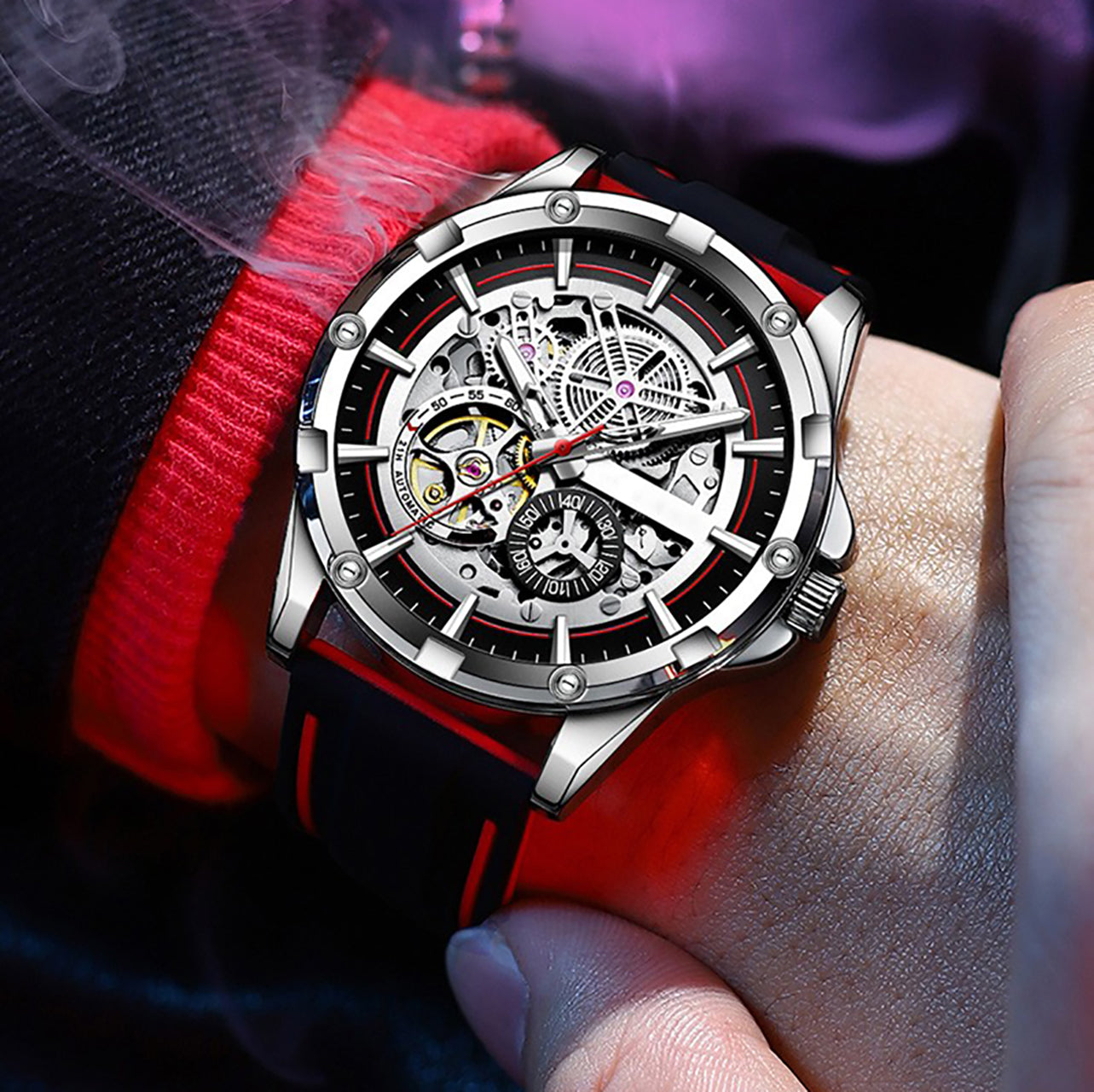 Source Factory: Reloj mecánico automático deportivo de lujo para hombre 