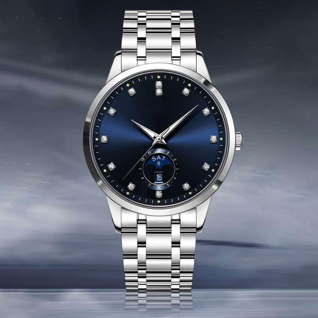 Source Factory（MOQ: 50 PCS）—Hot Selling New Design Mechanical Watch Luxurious Automatic Chronograph with Diamond Stainless Steel Strap Hollowed Trend Watch