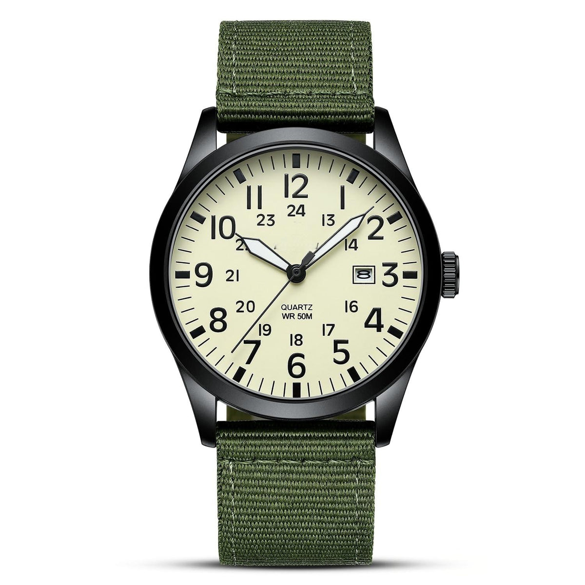 Source Factory（MOQ: 50 PCS）—Mens Watches Unisex Military Sport Nylon Strap Stylish Luminous Fashion Analog Quartz Watch for Men Waterproof Army Tactical Casual Wristwatch