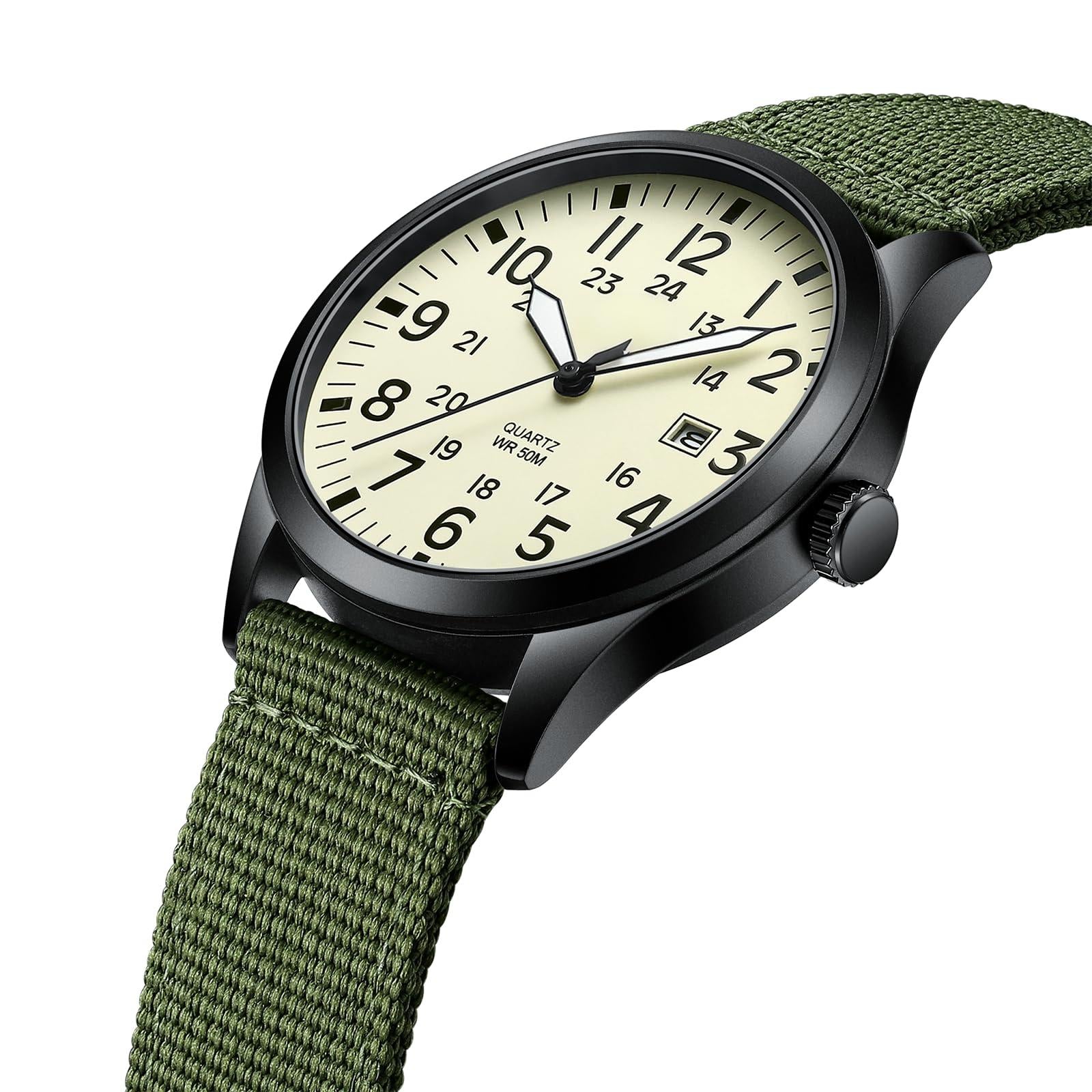 Source Factory（MOQ: 50 PCS）—Mens Watches Unisex Military Sport Nylon Strap Stylish Luminous Fashion Analog Quartz Watch for Men Waterproof Army Tactical Casual Wristwatch