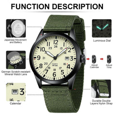 Source Factory（MOQ: 50 PCS）—Mens Watches Unisex Military Sport Nylon Strap Stylish Luminous Fashion Analog Quartz Watch for Men Waterproof Army Tactical Casual Wristwatch
