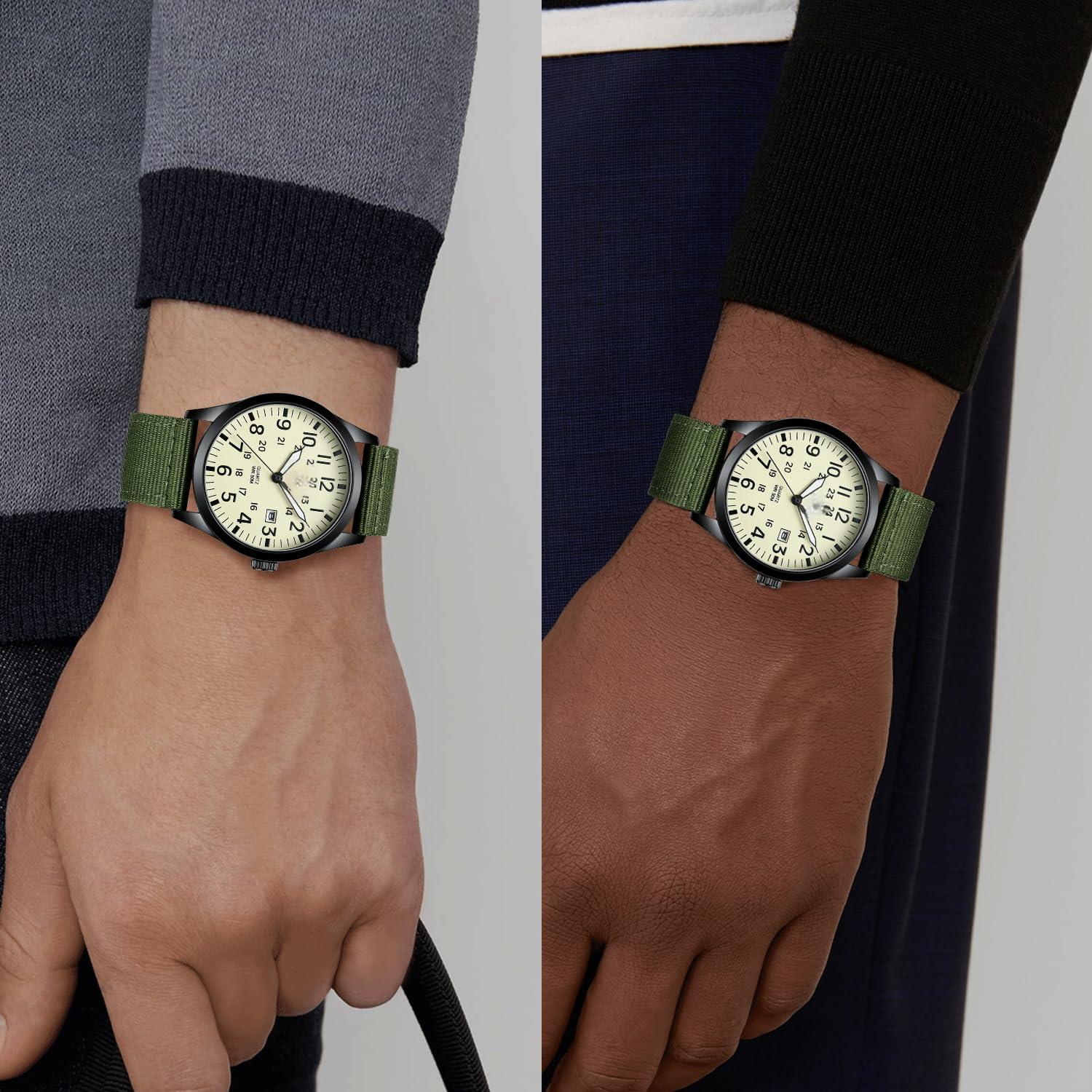 Source Factory（MOQ: 50 PCS）—Mens Watches Unisex Military Sport Nylon Strap Stylish Luminous Fashion Analog Quartz Watch for Men Waterproof Army Tactical Casual Wristwatch