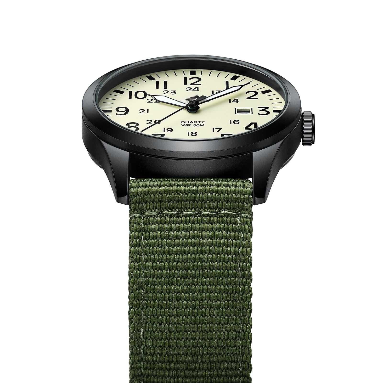 Source Factory（MOQ: 50 PCS）—Mens Watches Unisex Military Sport Nylon Strap Stylish Luminous Fashion Analog Quartz Watch for Men Waterproof Army Tactical Casual Wristwatch