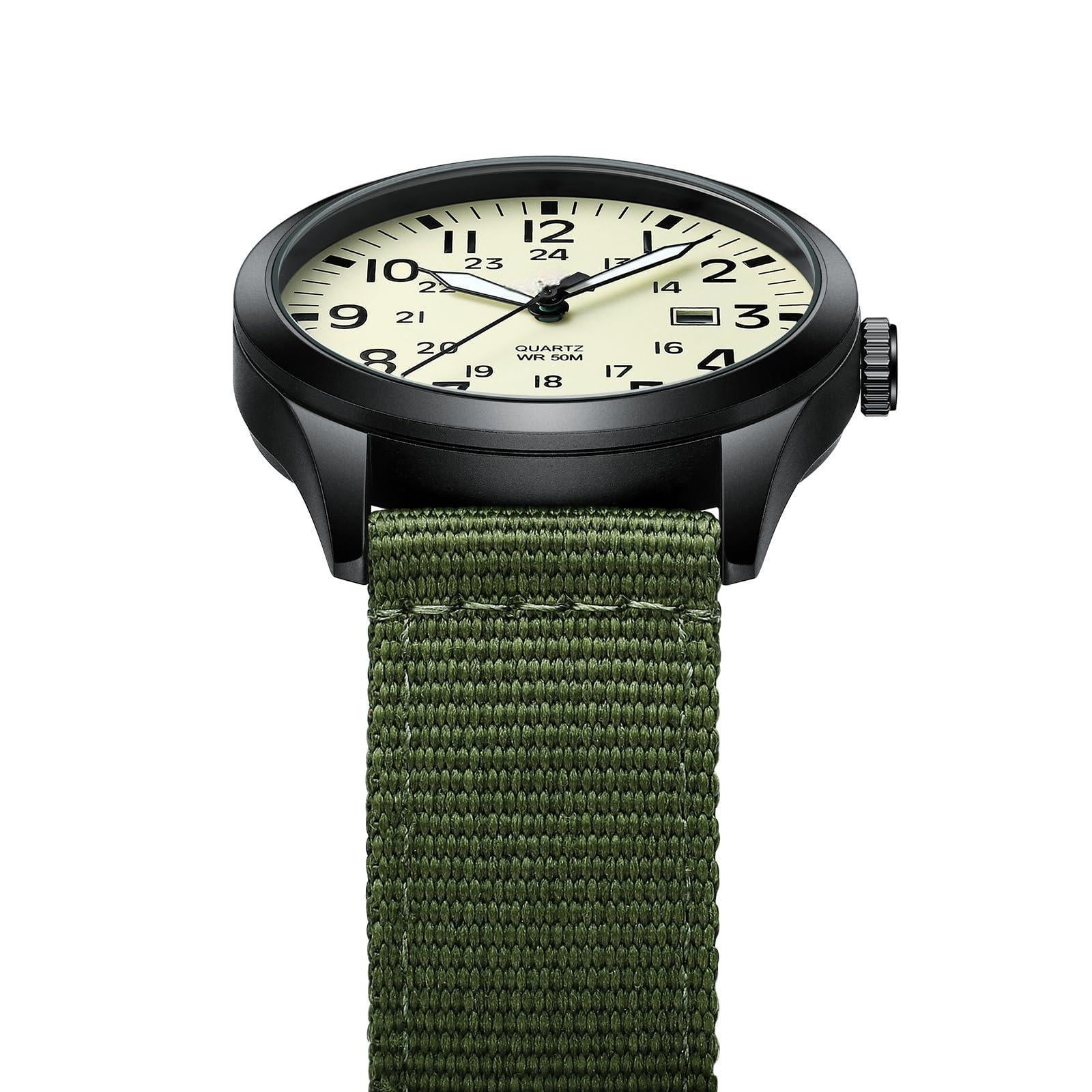 Source Factory（MOQ: 50 PCS）—Mens Watches Unisex Military Sport Nylon Strap Stylish Luminous Fashion Analog Quartz Watch for Men Waterproof Army Tactical Casual Wristwatch
