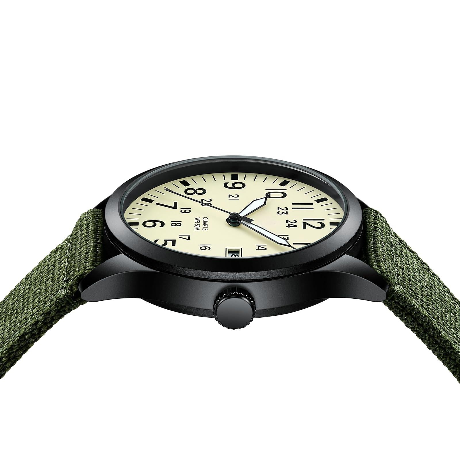 Source Factory（MOQ: 50 PCS）—Mens Watches Unisex Military Sport Nylon Strap Stylish Luminous Fashion Analog Quartz Watch for Men Waterproof Army Tactical Casual Wristwatch