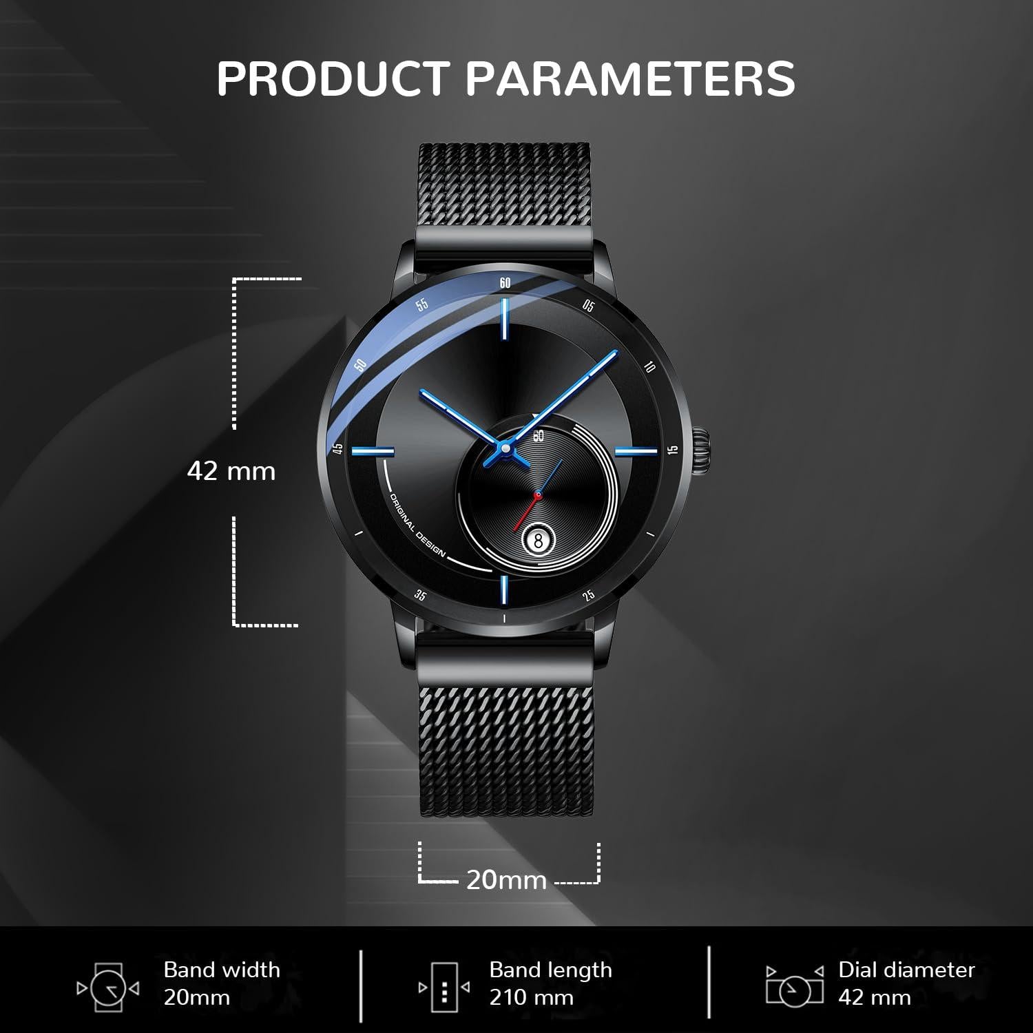 Source Factory（MOQ: 50 PCS）—Automatic Watches for Men - Original Mechanical Movement, Mineral Glass, 3ATM/30Meters Waterproof Wristwatch, Stainless Steel Case, Calendar & Luminous Hands, Minimalist Self-Winding Watch, Gift for Male