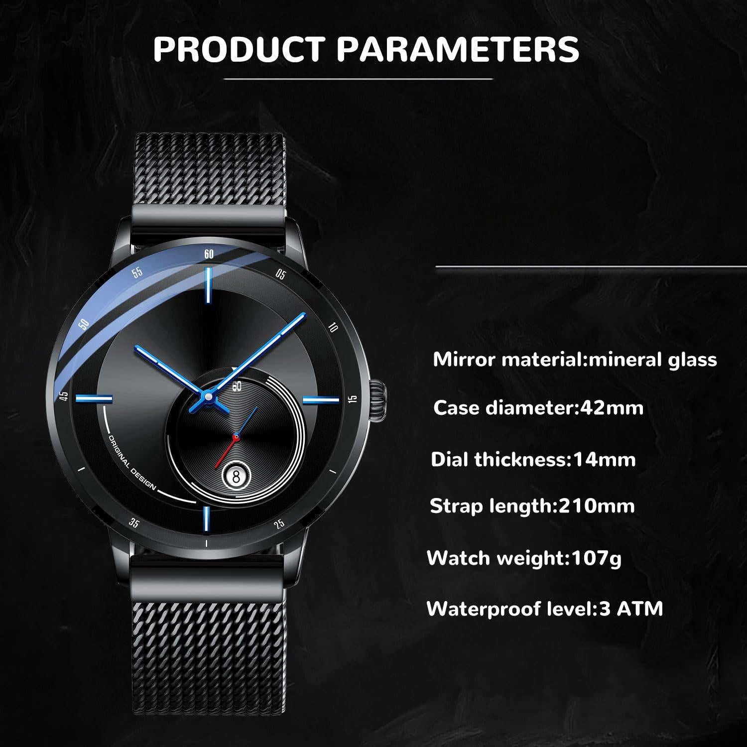 Source Factory（MOQ: 50 PCS）—Automatic Watches for Men - Original Mechanical Movement, Mineral Glass, 3ATM/30Meters Waterproof Wristwatch, Stainless Steel Case, Calendar & Luminous Hands, Minimalist Self-Winding Watch, Gift for Male
