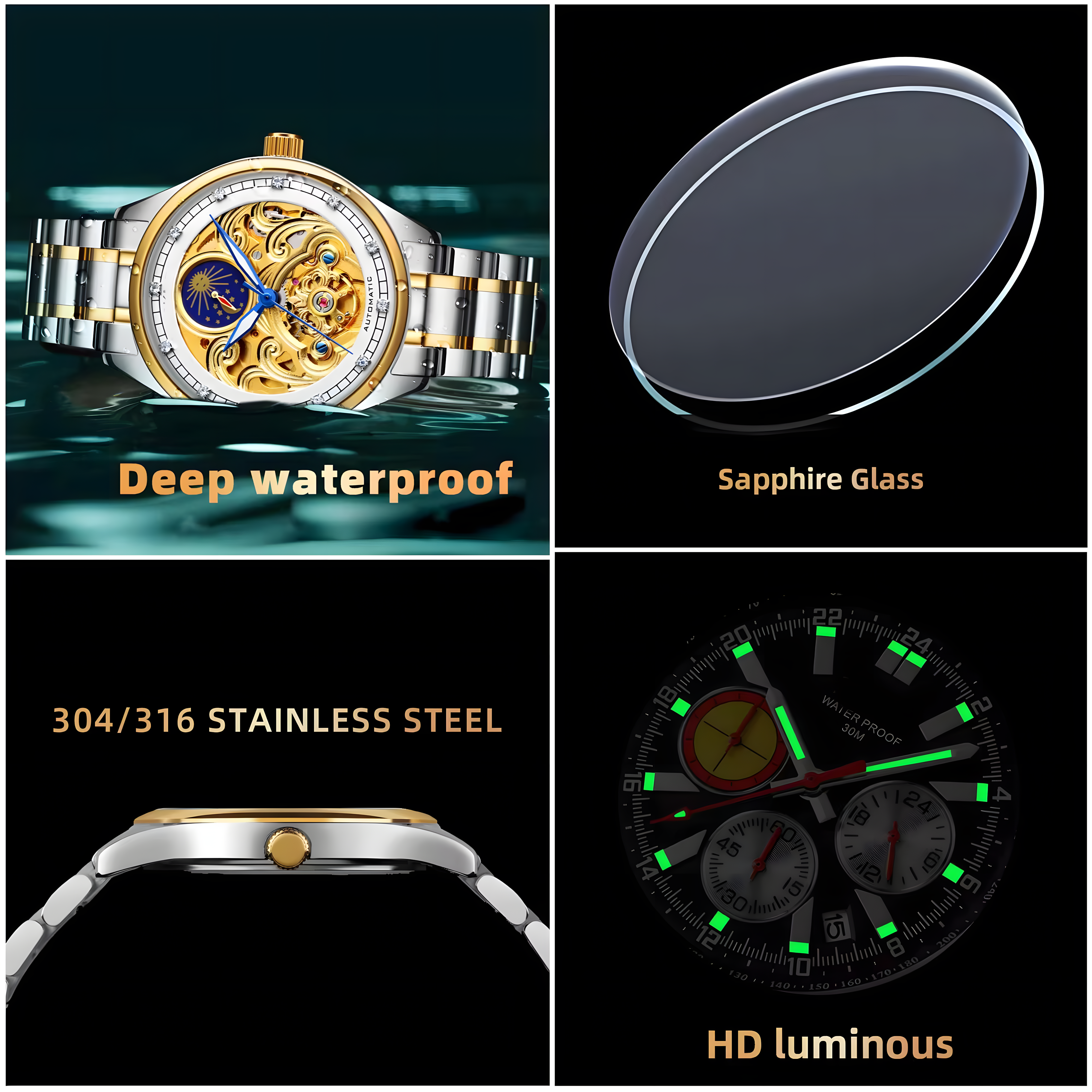 Source Factory（MOQ: 50 PCS）—OEM/ODM Fashion Cool Men Watch High Quality Quartz Movement Glass Dial Silicone Stainless Steel 3ATM Waterproof Direct Sales DIY