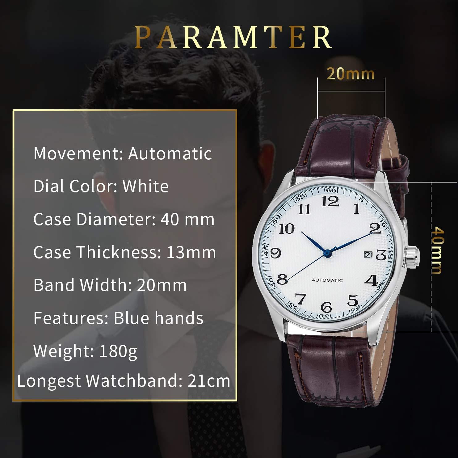 Source Factory（MOQ: 50 PCS）—Classic Mechanical Watch white Dial Blue Hands PU Band Self-wind Men-standard