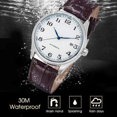 Source Factory（MOQ: 50 PCS）—Classic Mechanical Watch white Dial Blue Hands PU Band Self-wind Men-standard