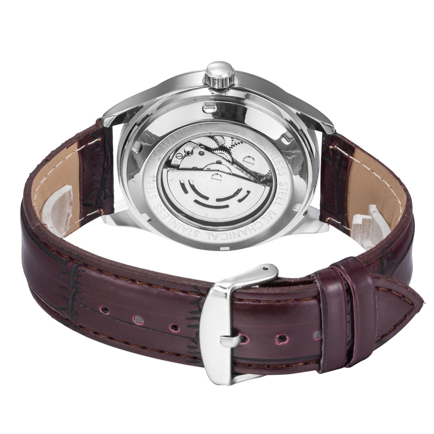 Source Factory（MOQ: 50 PCS）—Classic Mechanical Watch white Dial Blue Hands PU Band Self-wind Men-standard