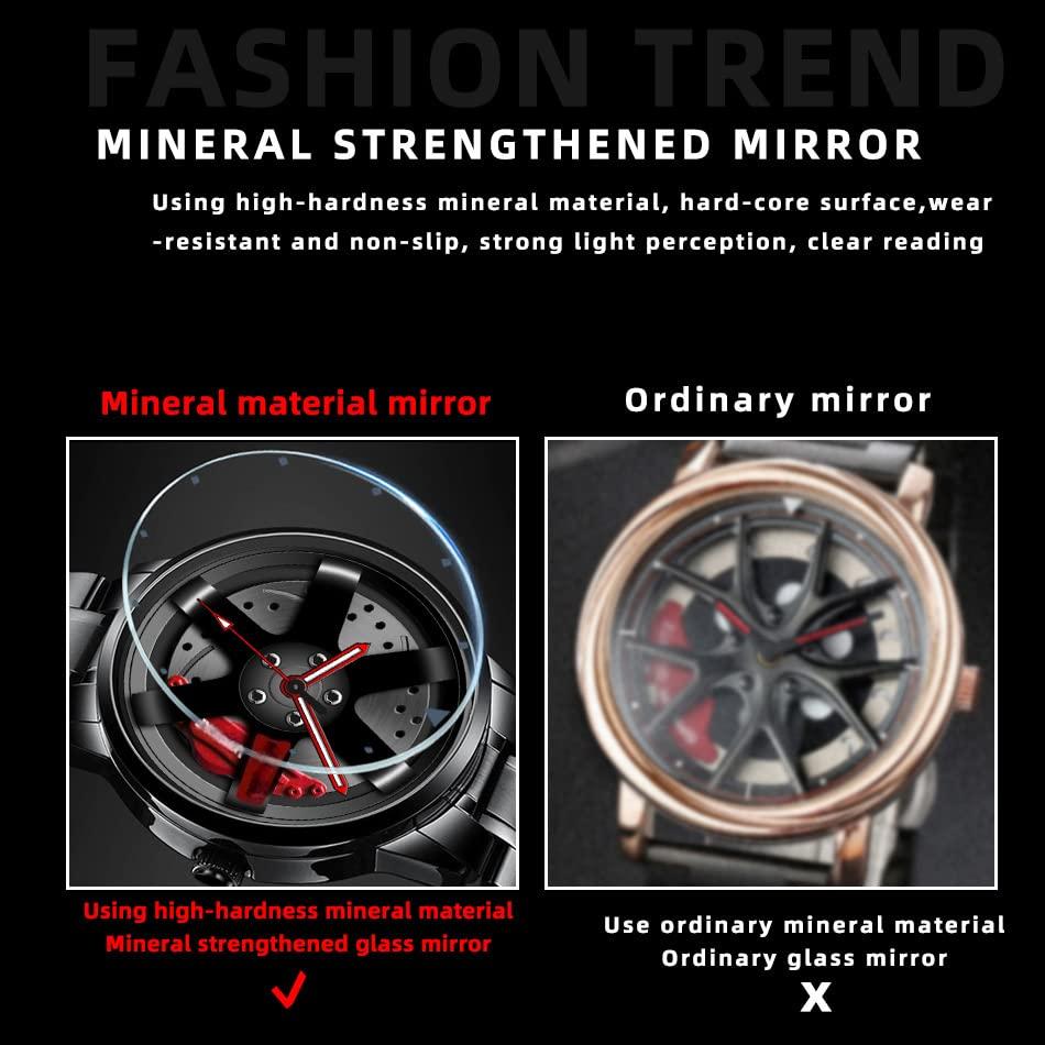 Source Factory（MOQ: 50 PCS）—Car Wheel Watch Stainless Steel Mens Wristwatch with Spinning Car Rim Hub Design, Japanese Quartz Movement Water Resistant Scratch Resistant Gifts for Car Enthusiasts