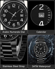 Source Factory（MOQ: 50 PCS）—Watches for Men Analog Quartz Waterproof Watch with Numeral Dial Easy to Read - Black Dress Mens Wrist Watch Stainless Steel Gifts for Husband Father at Birthday Anniversary