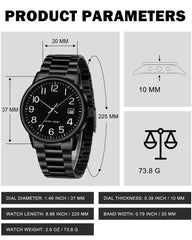 Source Factory（MOQ: 50 PCS）—Watches for Men Analog Quartz Waterproof Watch with Numeral Dial Easy to Read - Black Dress Mens Wrist Watch Stainless Steel Gifts for Husband Father at Birthday Anniversary