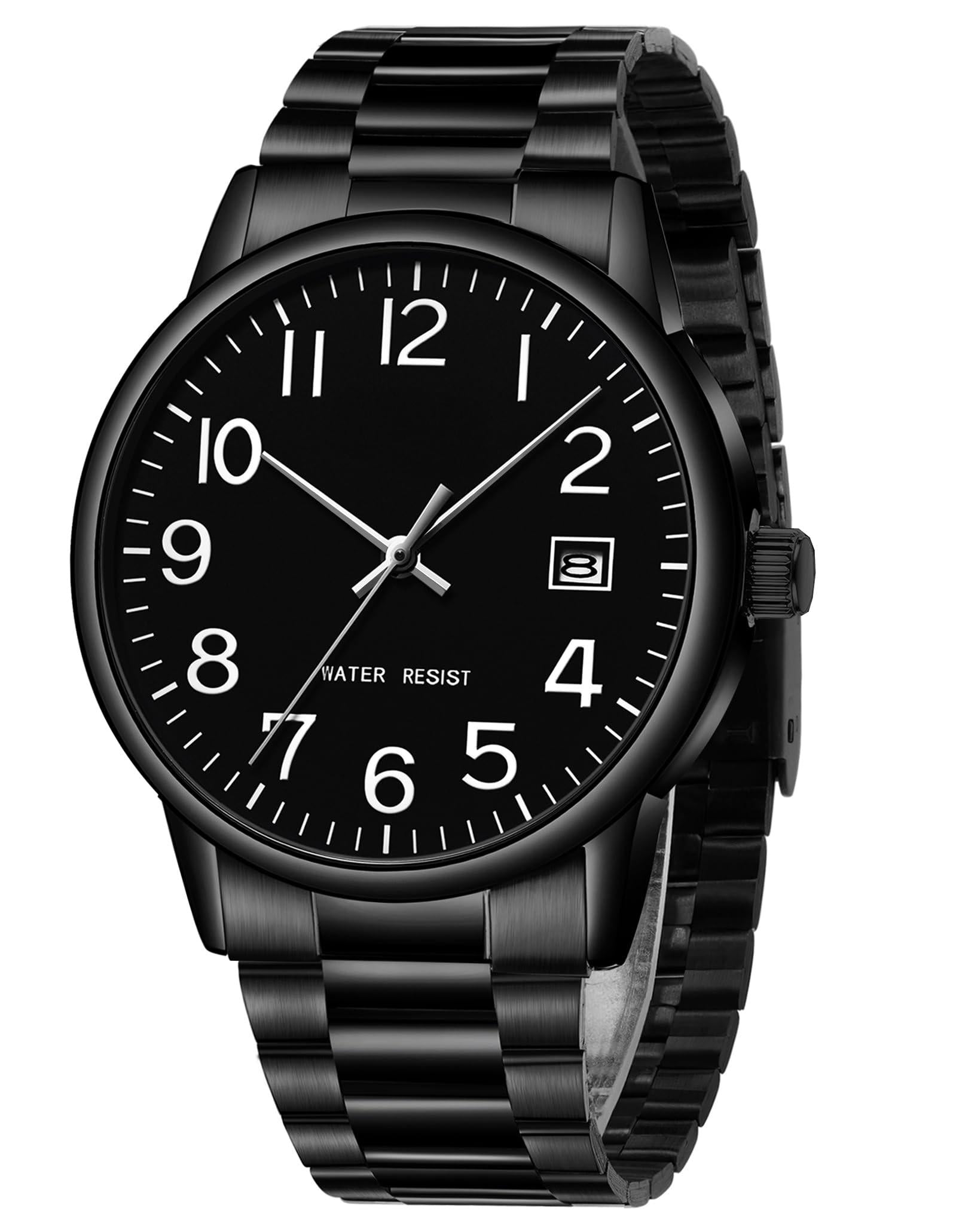 Source Factory（MOQ: 50 PCS）—Watches for Men Analog Quartz Waterproof Watch with Numeral Dial Easy to Read - Black Dress Mens Wrist Watch Stainless Steel Gifts for Husband Father at Birthday Anniversary