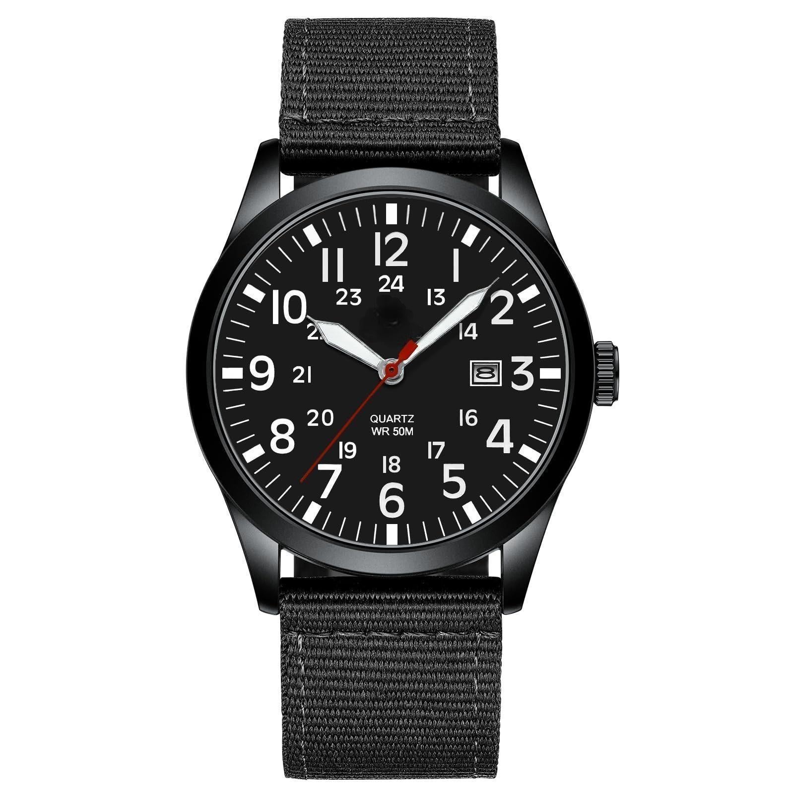 Source Factory（MOQ: 50 PCS）—Mens Watches Unisex Military Sport Nylon Strap Stylish Luminous Fashion Analog Quartz Watch for Men Waterproof Army Tactical Casual Wristwatch